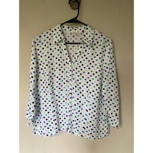 JM Collection 100% Linen Polka Dot Button Up Blouse 12